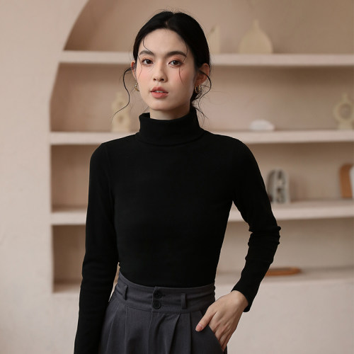 薄绒翻领加绒加厚长袖打底衫