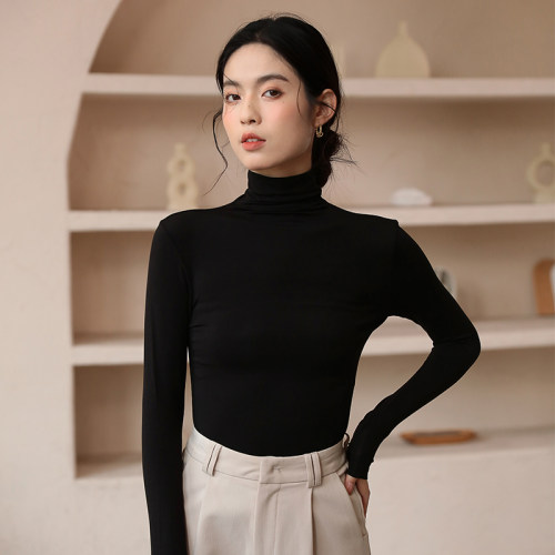 莫代尔堆堆领显瘦修身t恤女