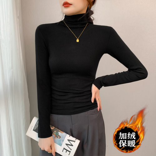 加绒加厚2025新款螺纹高领打底衫女春秋冬季内搭修身保暖紧身上衣