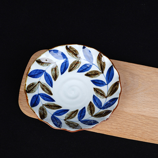 【进口正品】日本翔芳窑手绘柳叶花边中餐盘子鱼盘意面碗盖饭碗