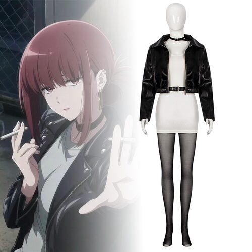 超市后门吸烟二人cos服山田小姐cosplay皮衣全套万圣节机车风
