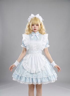 26年原创新款 爱丽丝梦游仙境水蓝色女仆装 lolita软妹风洋装女装