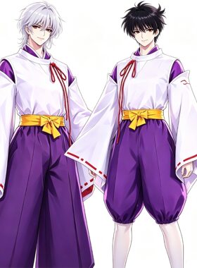 世界在起舞鬼夜叉 cos服 白衣紫阔腿裤套装 二次元动漫男女同人服
