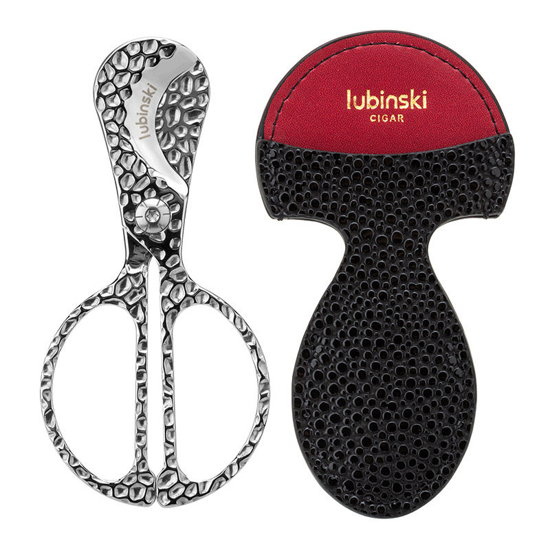 LUBINSKI便捷雪茄剪刀压纹不锈钢手柄式雪茄剪配真皮雪茄皮套