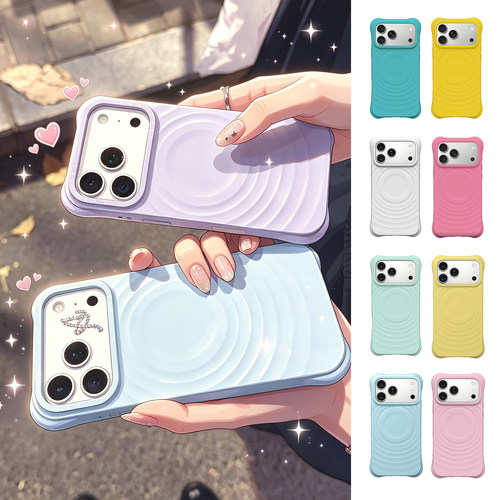 简约纯色液态硅胶波漾苹果手机壳适用于iPhone17ProMax明星同款14潮牌15Pro镜头全包13磁吸防摔水波纹保护壳