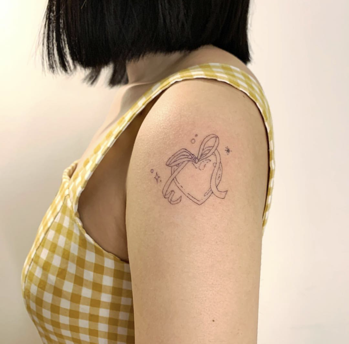 hge tattoo独家手绘 肩头桃心线条韩系简约防水纹身贴 a85