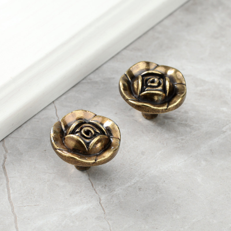 玫瑰花形状仿古做旧欧式美式田园衣柜抽屉橱柜拉手 单孔橱柜门把