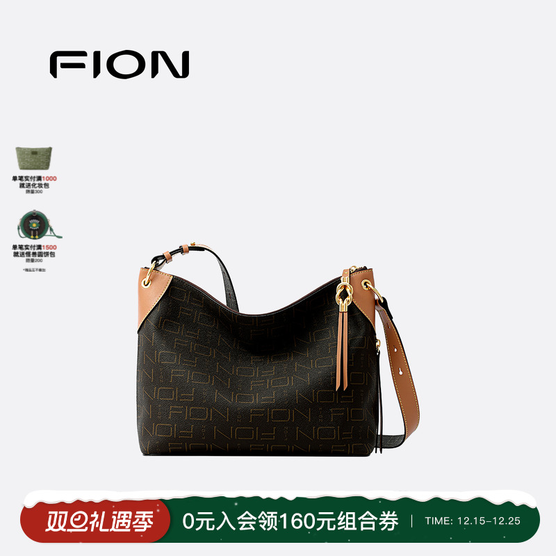 Fion/菲安妮莫相离老花托特包通勤大容量hobo包女单肩斜跨包包