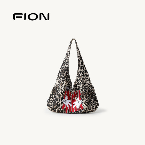 Fion/菲安妮米奇拼布托特包软hobo新款卡通时尚高级豹纹单肩包包