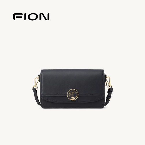 Fion/菲安妮真皮小方包新款时尚欧美轻奢风翻盖单肩斜挎邮差包