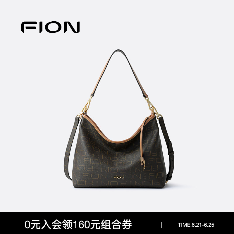 Fion/菲安妮老花托特包新款复古单肩腋下包包女通勤大容量