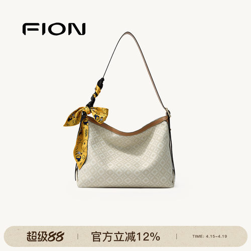 FION菲安妮小黄人老花托特包新款大容量单肩通勤女包包
