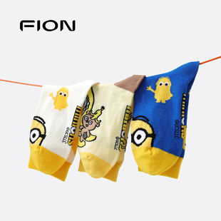 Fion/菲安妮小黄人合作款袜子女款可爱多巴胺透气卡通袜中筒袜