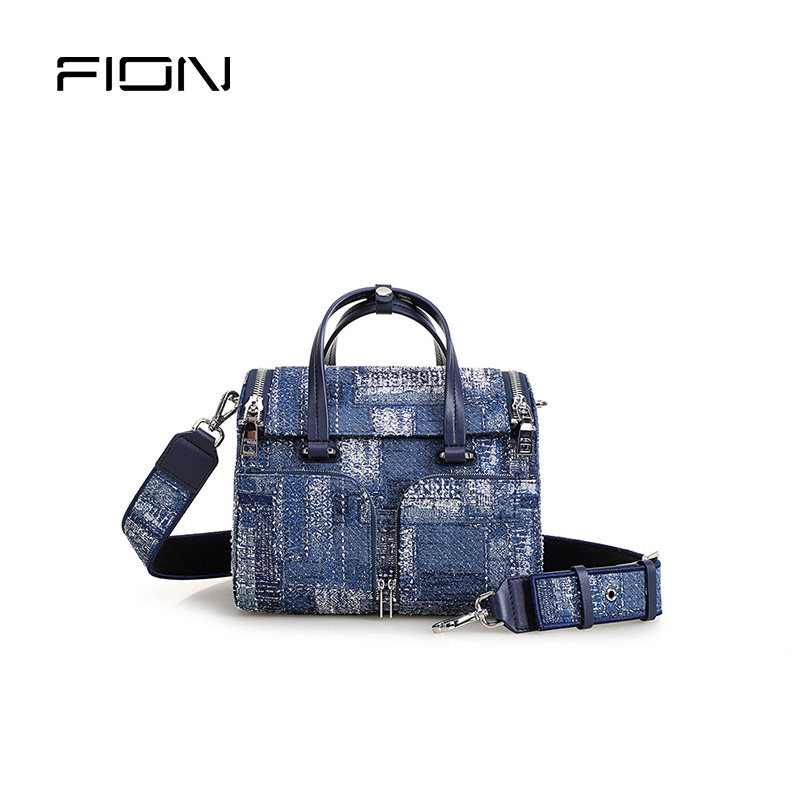 Fion/菲安妮妈咪包中号波士顿枕头包 2020新款女包牛仔斜挎手提包