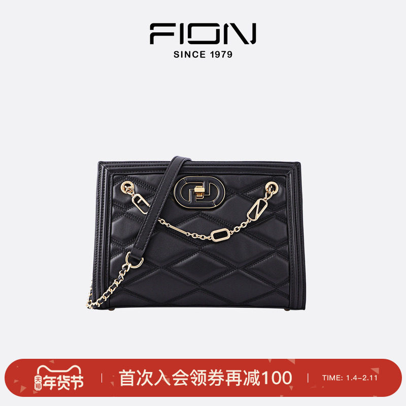 Fion/菲安妮花窗系列托特包菱格链条小众轻奢感包包女中号手提包