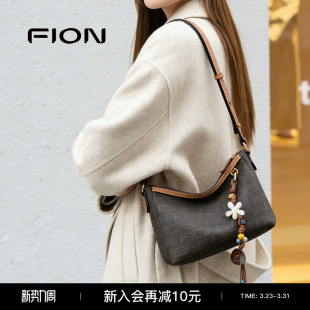 Fion 复古小众单肩斜挎通勤女包包 菲安妮老花腋下包托特包新款
