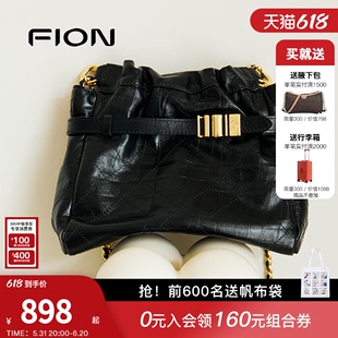 菲安妮音符水桶包女真牛皮垃圾袋流浪袋大容量单肩斜挎包包 Fion