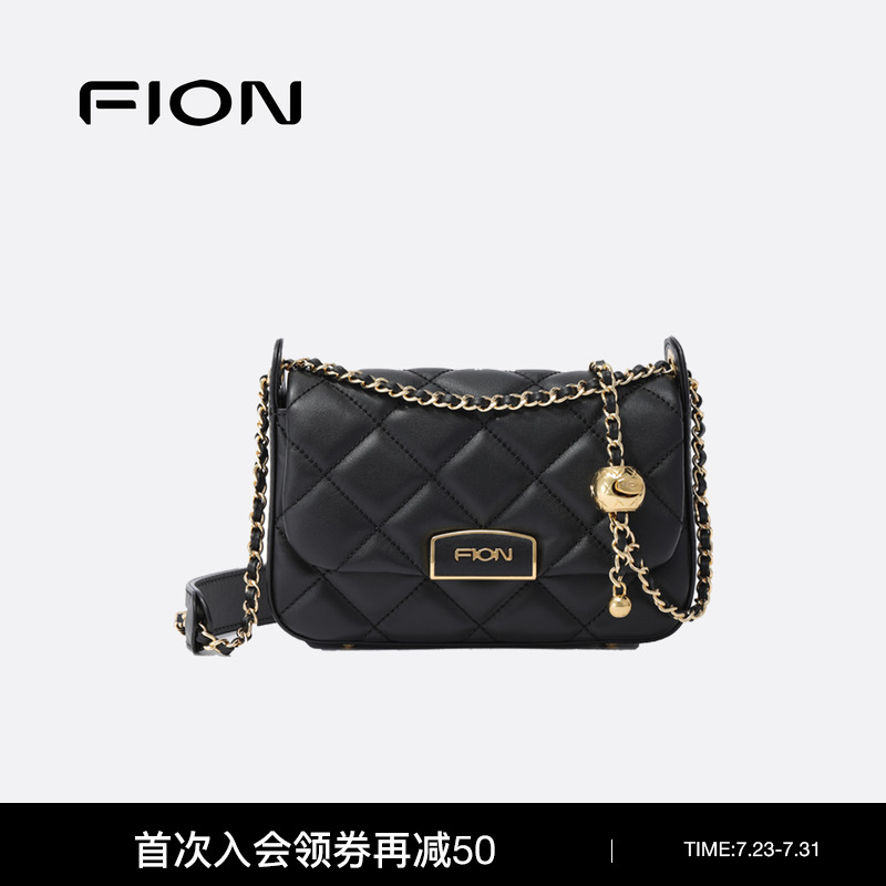 Fion/菲安妮真皮小方包高级感小众通勤女包头层牛皮单肩斜挎包包