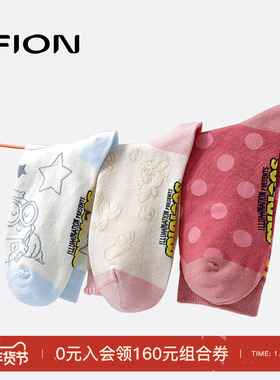 Fion/菲安妮小黄人合作款袜子女款可爱多巴胺透气卡通袜中筒袜