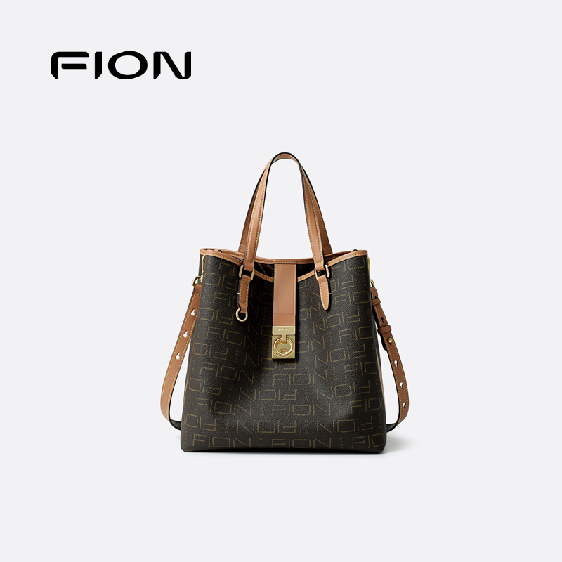 [双11预售]Fion/菲安妮老花水桶包女通勤手提包包单肩斜挎小包
