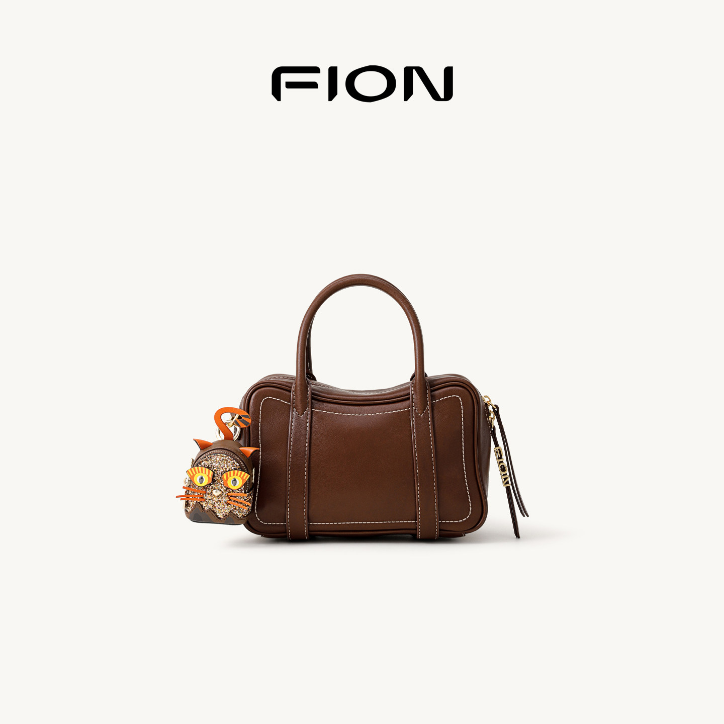 Fion/菲安妮25秋上新真皮波士顿包大容量单肩软包包女手提斜挎包