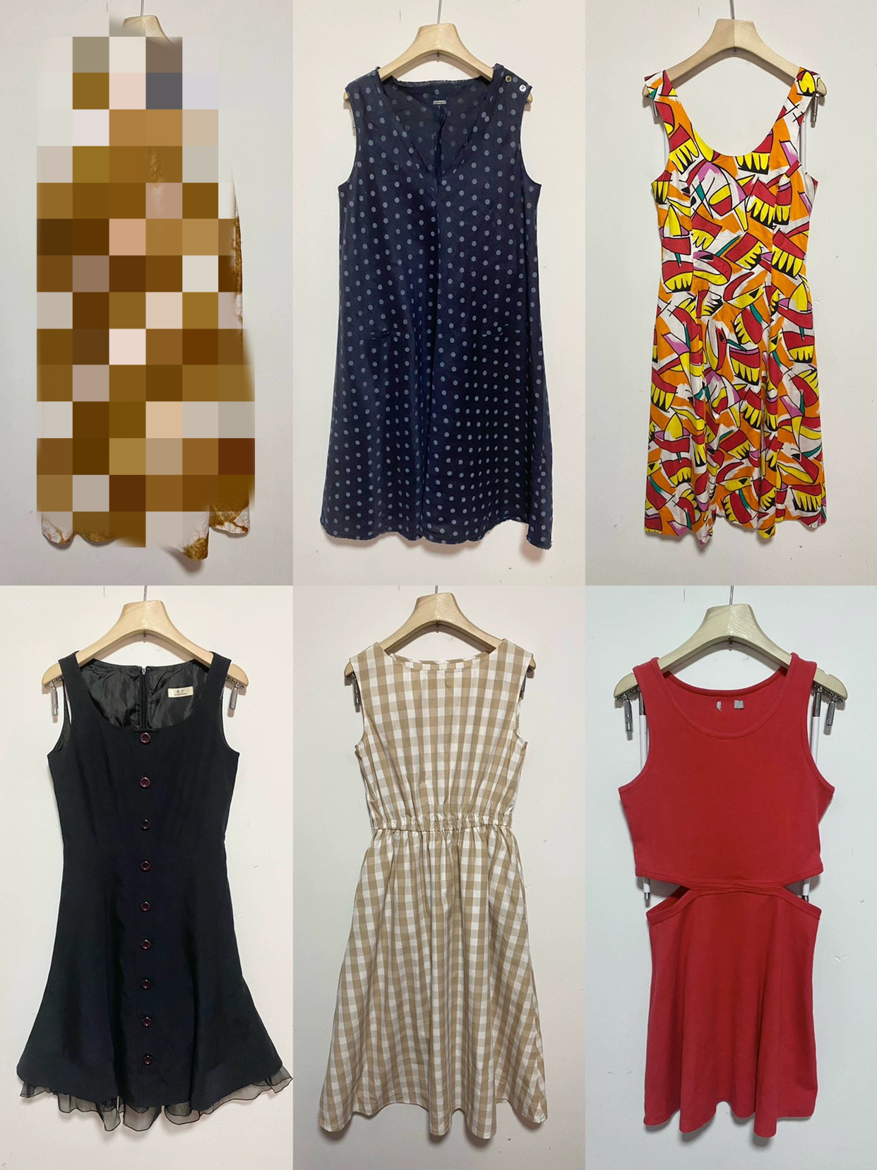 天天古着连衣裙夏vintage日本无袖修身棉长裙套裙（L175-z）