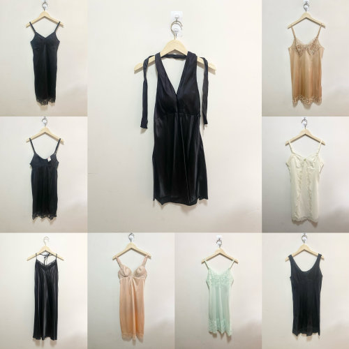 天天古着蕾丝吊带睡裙vintage日本性感纯欲风纯色睡衣连衣裙G1f