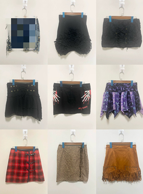 天天古着雪纺半裙vintage日本休闲半身裙朋克摇滚y2k野性半裙