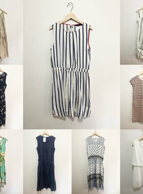 天天古着无袖连衣裙vintage日本复古高腰长裙少女收腰背心裙L15f