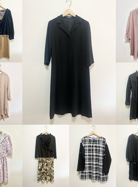 天天古着宽松连衣裙vintage日本春夏季拼色印花聚酯收腰中裙L15f