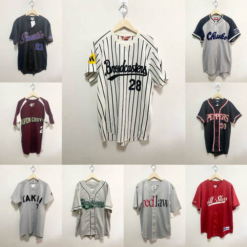 天天古着海外棒球服vintage短袖刺绣大hiphop开衫球衣S06h