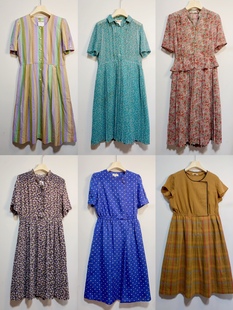 天天古着连衣裙夏vintage日本短袖复古文艺假两件长裙L100z