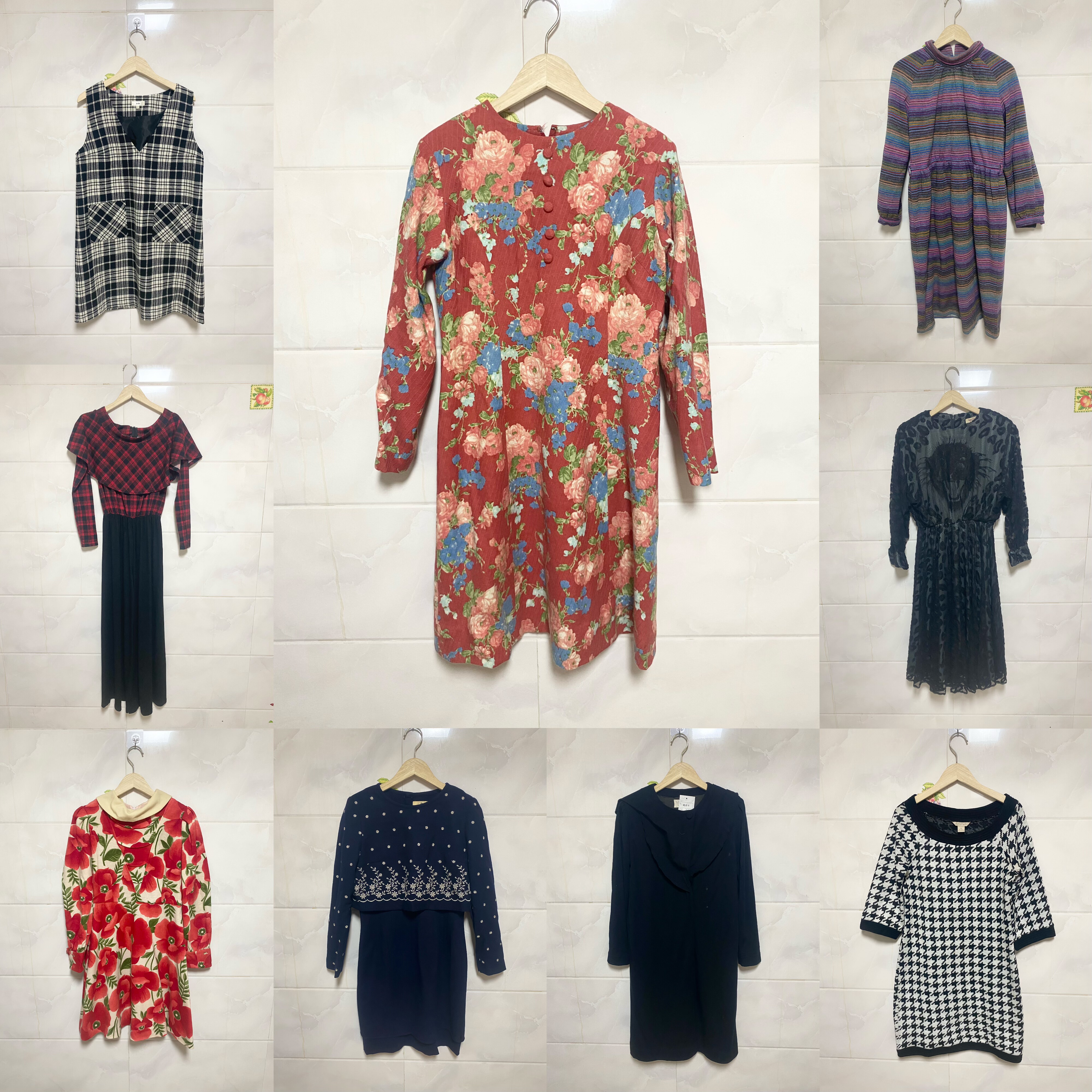 天天古着秋冬连衣裙vintage日本复古女中裙毛内搭裙L1l