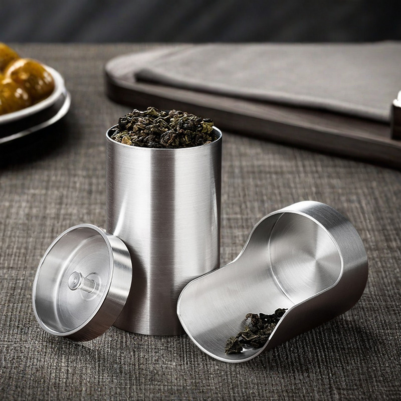 纯锡茶叶罐茶则一体便携密封锡罐