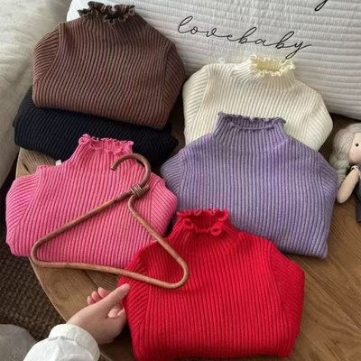 2025冬季韩系女童新款加厚毛衣百搭洋气套头木耳边打底衫针织衫潮