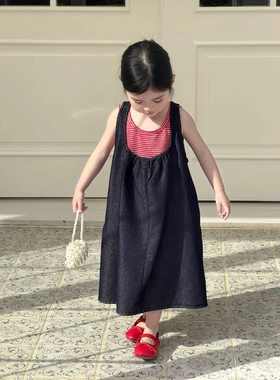 女童牛仔连衣裙春夏2026韩版女宝水洗牛仔裙背心裙吊带裙森系裙子