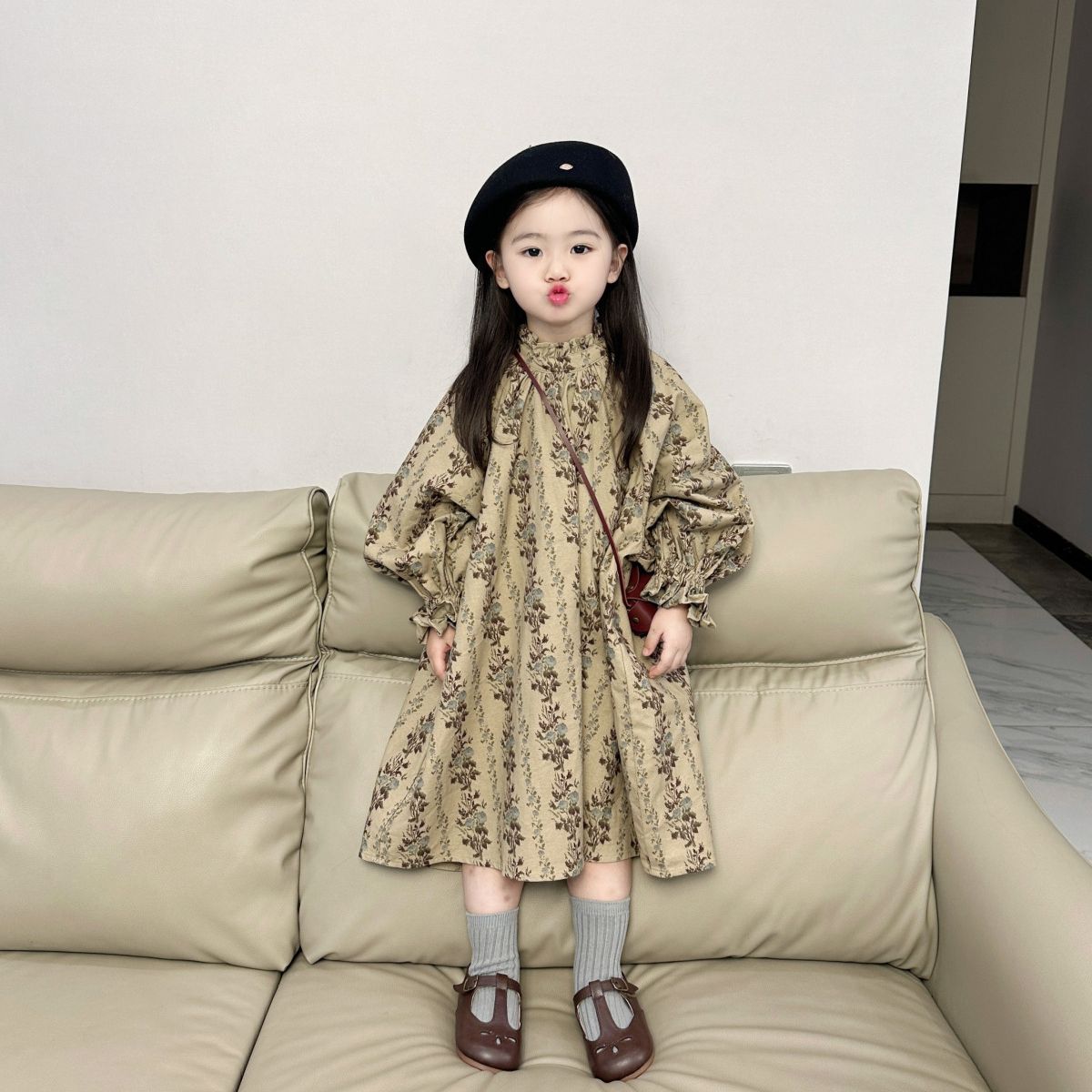 韩系童装女童碎花连衣裙2023秋季洋气复古儿童法式长袖宝宝裙子潮