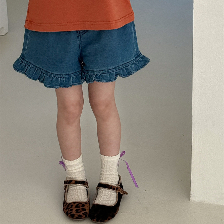 女童2026春夏季新款韩系牛仔短裤儿童木耳花边纯色百搭宽松短裤潮,童装/婴儿装/亲子装,裤子,淘宝优惠券,粉丝福利购,淘宝优惠卷