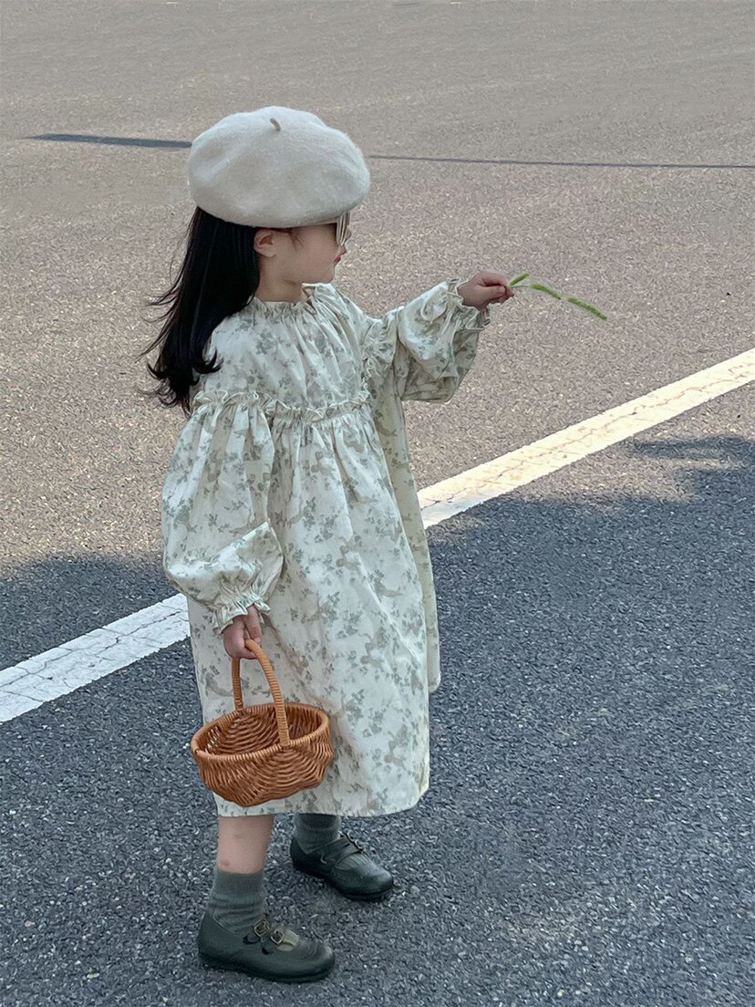 韩版童装2023秋季新款韩系女童连衣裙碎花长袖裙印花洋气潮范童裙