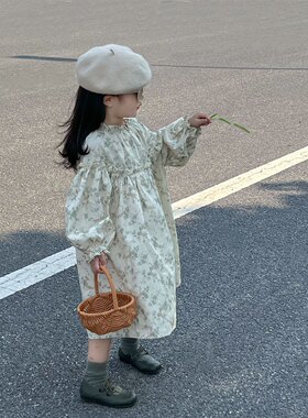 韩版童装2023秋季新款韩系女童连衣裙碎花长袖裙印花洋气潮范童裙