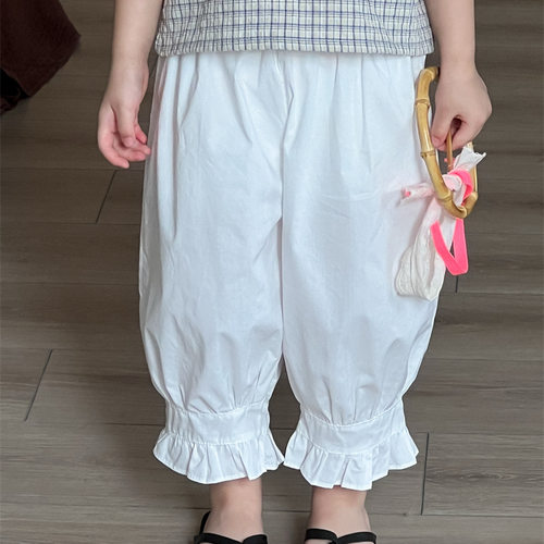 2025夏季新品儿童拼接荷叶边收脚裤女童宝宝洋气纯色防蚊9分裤潮
