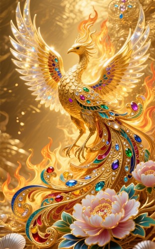 带框钻石画满钻AB彩钻贴钻绣中式客厅玄关新款牡丹富贵金色凤凰