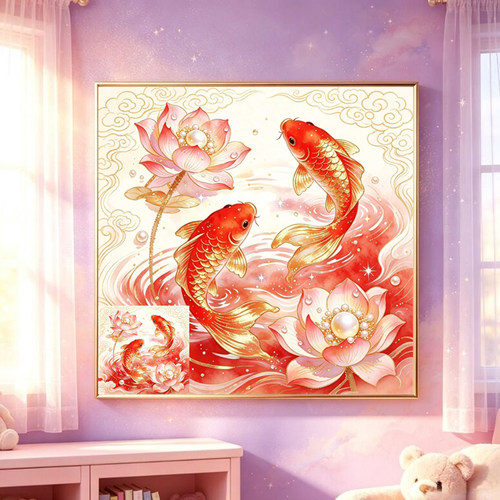 带框钻石画满钻AB手工粘贴钻绣方钻中式客厅玄关锦鲤莲花莲年有鱼