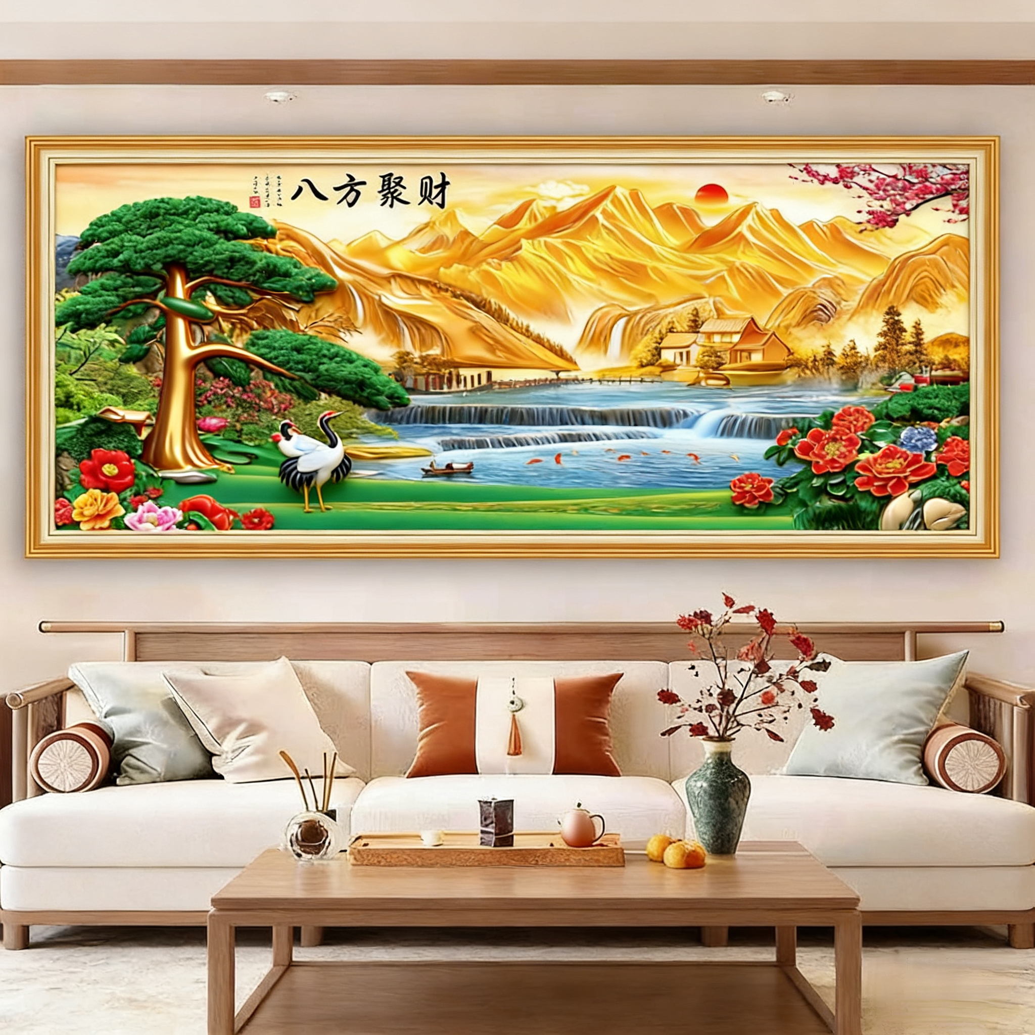 新款钻石画满钻魔方钻手工点贴钻绣客厅山水风景八方聚财日照金山