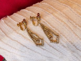 中古vintage莱茵石耳夹