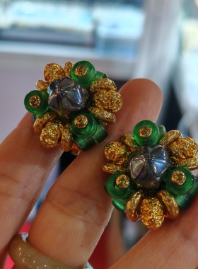 法国中古打标串珠耳夹