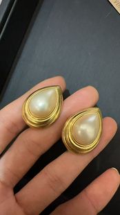中古Vintage品牌打标复古镀金珍珠女士耳夹