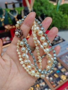 中古vintage西班牙品牌925银镀金珍珠手链