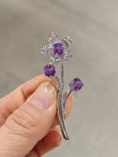 中古Vintage打标紫水晶花朵胸针