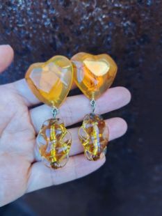 中古Vintage打标琉璃耳夹耳夹